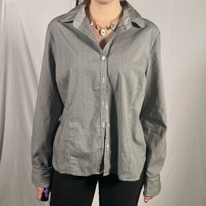 black and white pinstripe button up